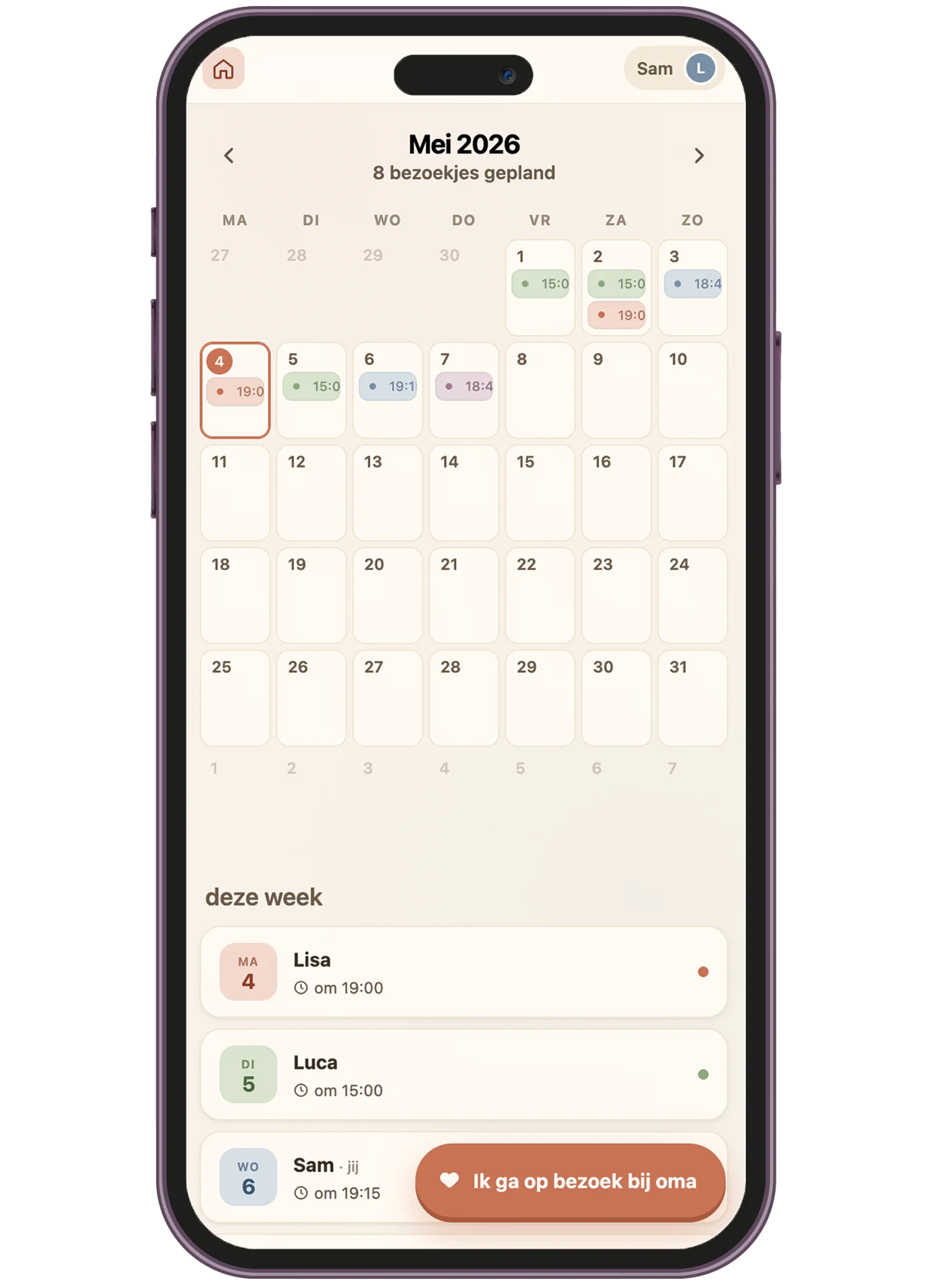 iPhone met de bezoekplanner app